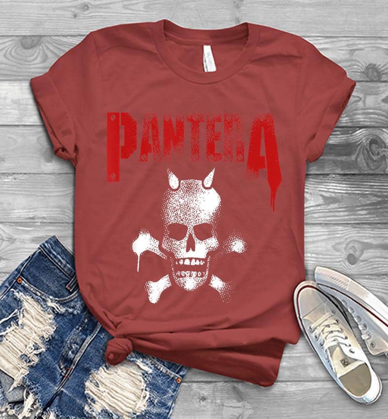 Inktee Store - Pantera Official Horned Skull Stencil Mens T-Shirt Image