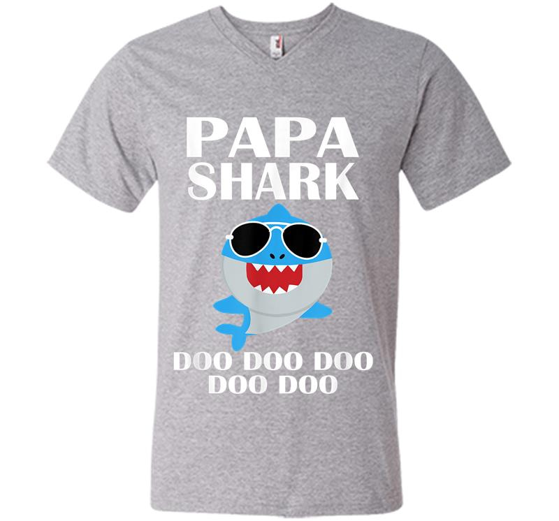 Inktee Store - Papa Shark Doo Doo Doo Funny Papa Valentines Day V-Neck T-Shirt Image