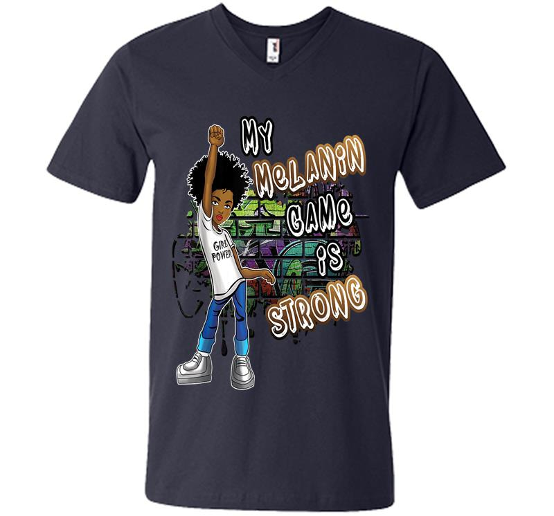 Inktee Store - Phenomenal Woman My Melanin Game Is Strong Black Girl Magic V-Neck T-Shirt Image