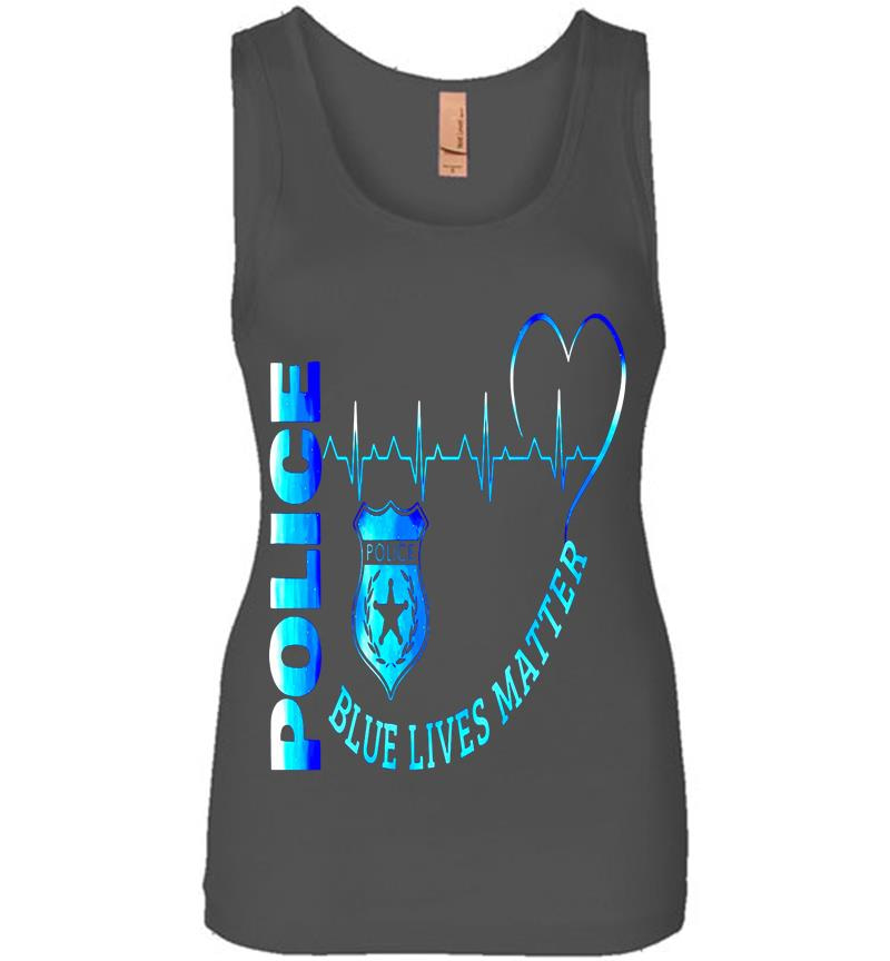 Inktee Store - Police Heartbeat Blue Lives Matter Womens Jersey Tank Top Image