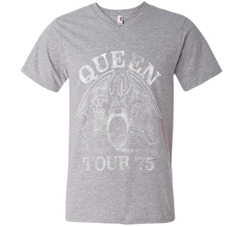 Inktee Store - Queen Official Tour 75 Crest Logo V-Neck T-Shirt Image