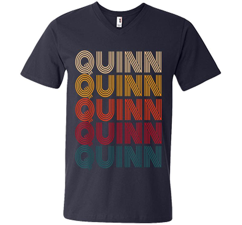 Inktee Store - Quinn Retro Vintage Style Name V-Neck T-Shirt Image