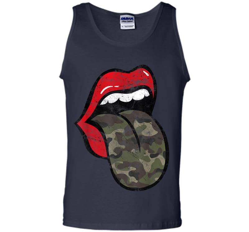 Inktee Store - Red Lips Camo Tongue Distressed Trendy Grunge Mens Tank Top Image