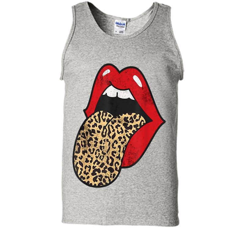 Red Lips Leopard Tongue Cheetah Animal Print Trendy Graphic Mens Tank Top