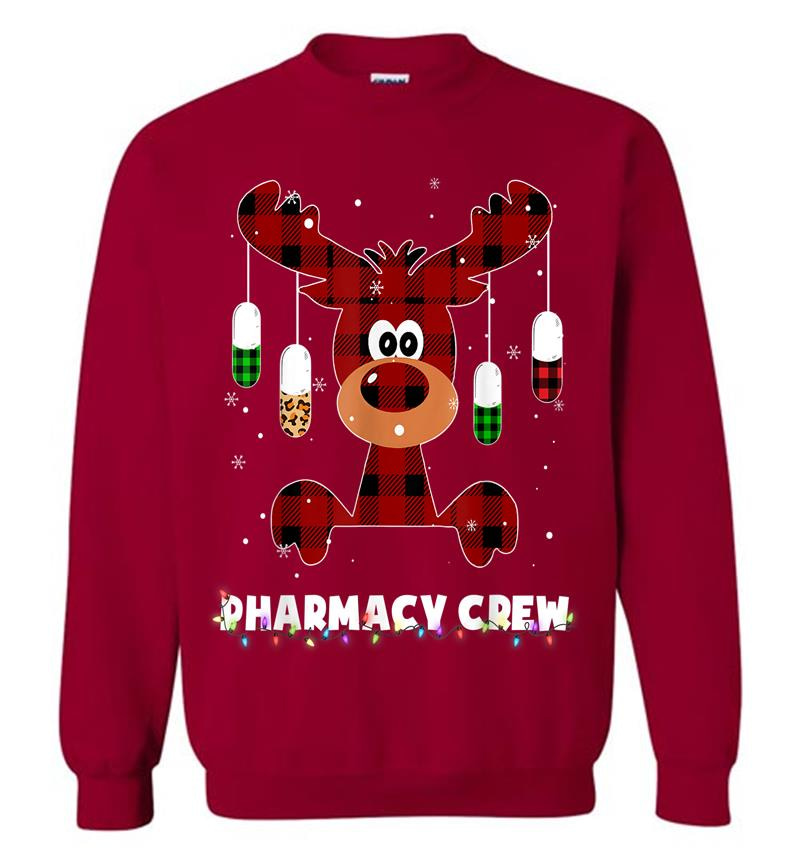 Inktee Store - Red Plaid Reindeer Pharmacist Pharmacy Crew Christmas Gift Sweatshirt Image