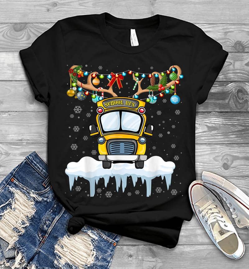School Bus Driver Christmas Lights Funny Christmas School Mens T-Shirt