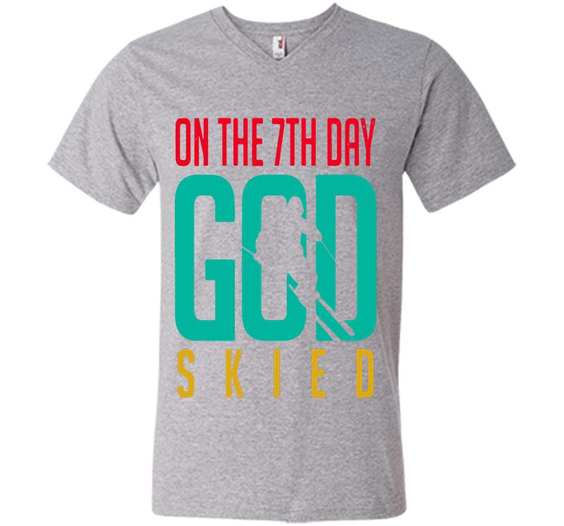 Inktee Store - Skier On The 7Th Day God Skied V-Neck T-Shirt Image