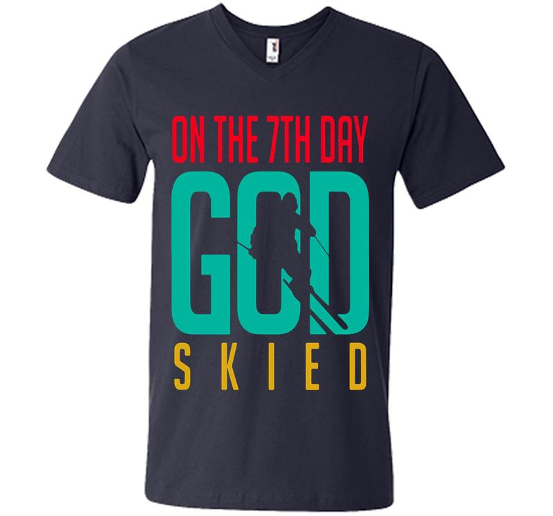 Inktee Store - Skier On The 7Th Day God Skied V-Neck T-Shirt Image