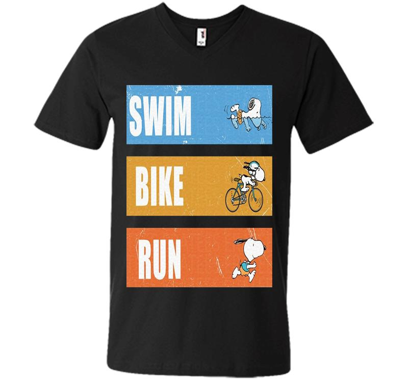 Snoopy Ironman Triathlon Swim Bike And Run V-Neck T-Shirt