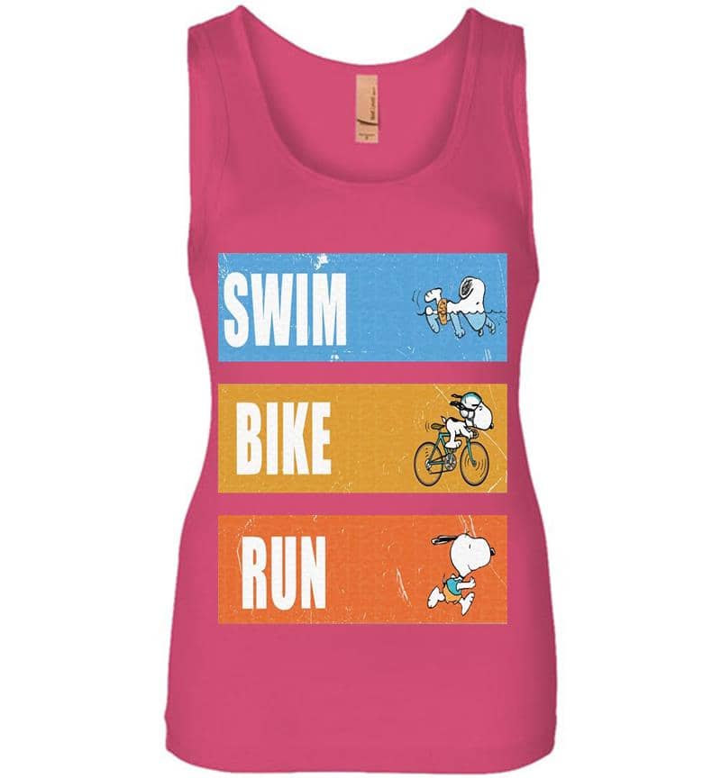 Inktee Store - Snoopy Ironman Triathlon Swim Bike And Run Womens Jersey Tank Top Image