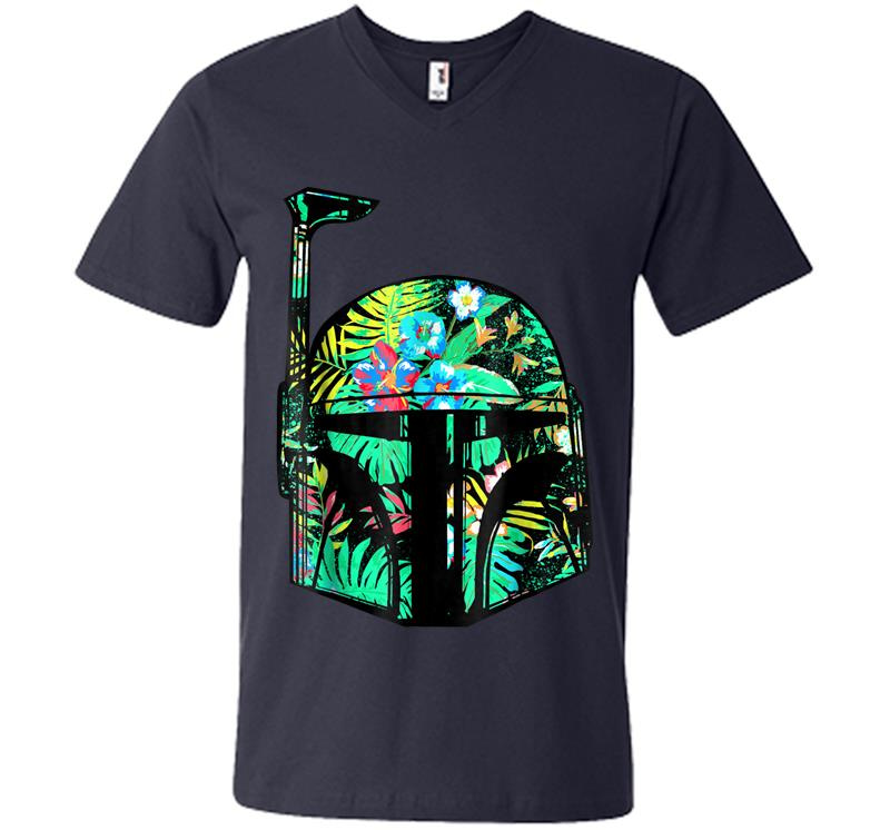 Inktee Store - Star Wars Classic Hawaiian Print Boba Fett Helmet V-Neck T-Shirt Image