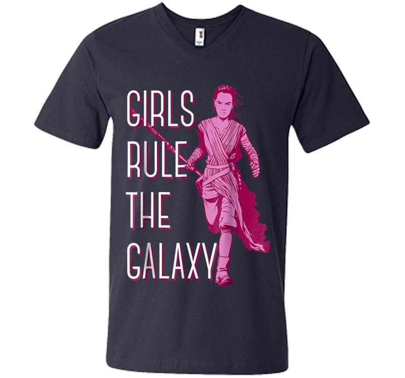 Inktee Store - Star Wars Episode 7 Rey Girls Rule The Galaxy V-Neck T-Shirt Image