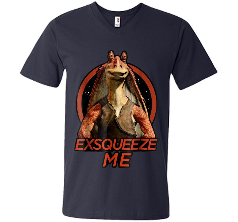 Inktee Store - Star Wars Jar Jar Binks Exsqueeze Me Graphic Z1 V-Neck T-Shirt Image