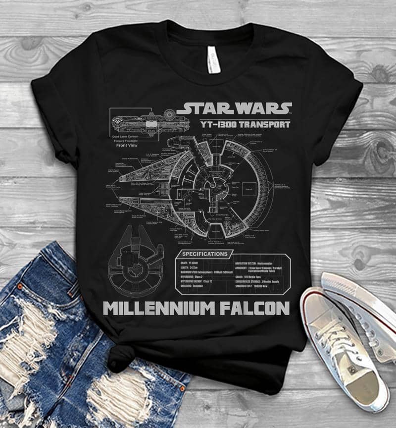 Star Wars Millennium Falcon Grey Schematics C1 Mens T-Shirt