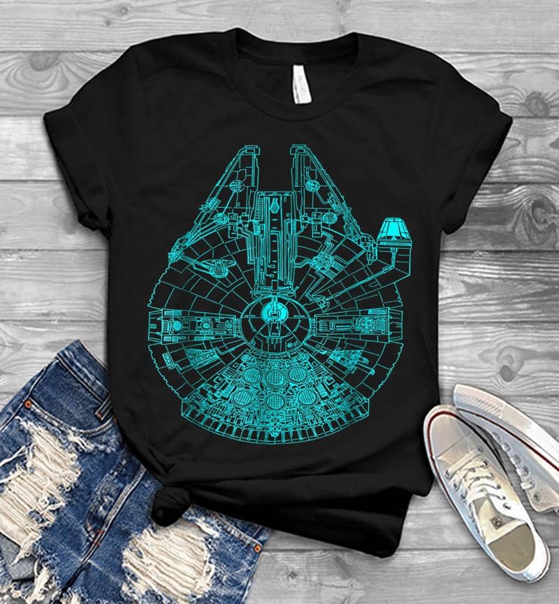 Star Wars Millennium Falcon Teal Details Graphic Mens T-Shirt