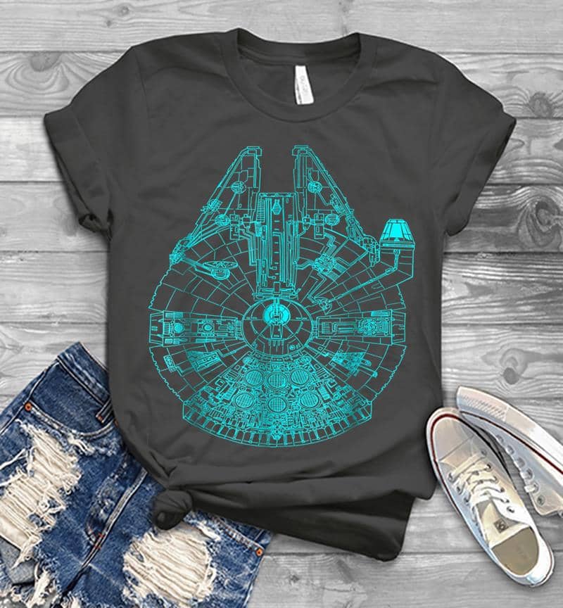 Inktee Store - Star Wars Millennium Falcon Teal Details Graphic Mens T-Shirt Image