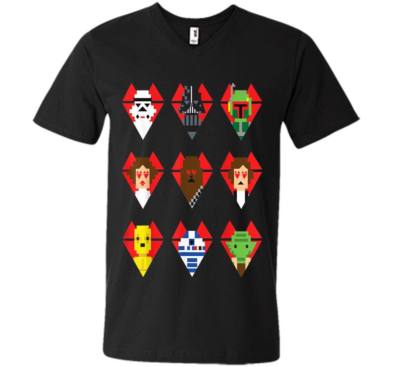 Star Wars Pixel Hearts Line-Up Valentine'S Graphic V-Neck T-Shirt