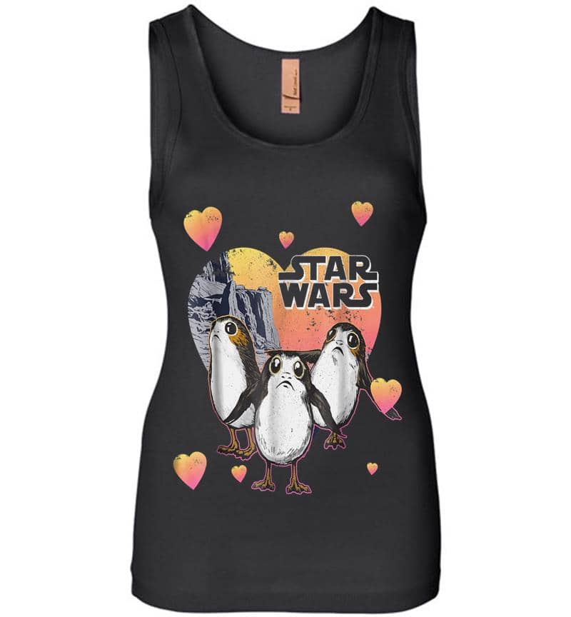 Star Wars Porg Hearts Group Shot Valentine Graphic Womens Jersey Tank Top