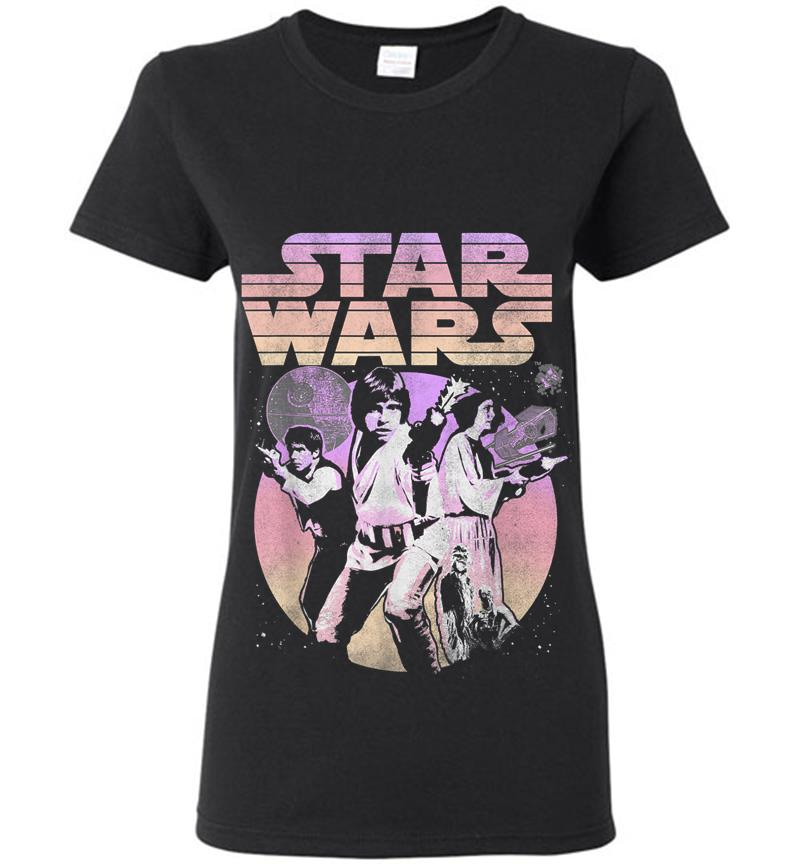 Star Wars Retro Gradient Group Poster Womens T-Shirt