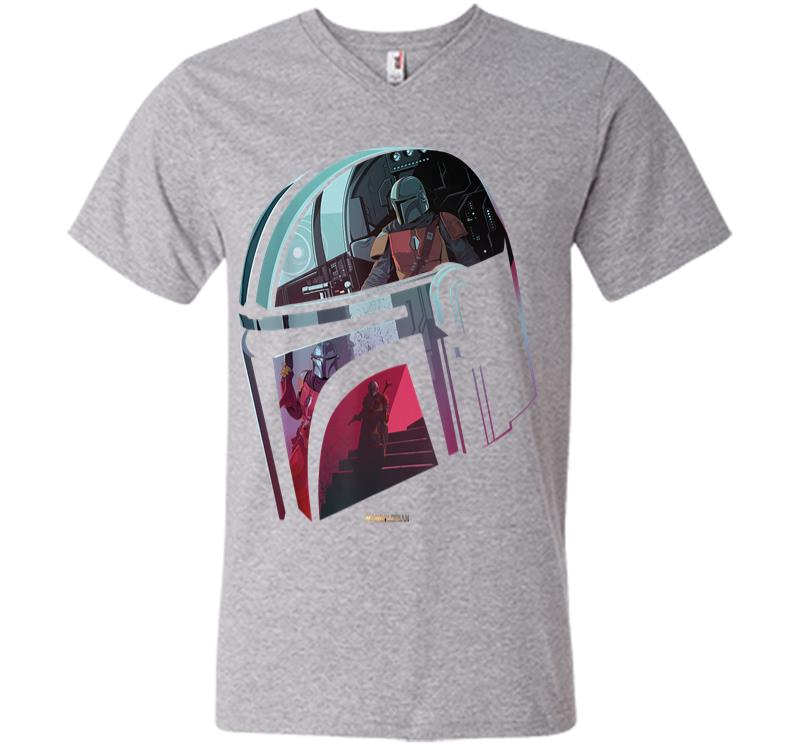 Inktee Store - Star Wars The Mandalorian Helmet Scene Fill V-Neck T-Shirt Image