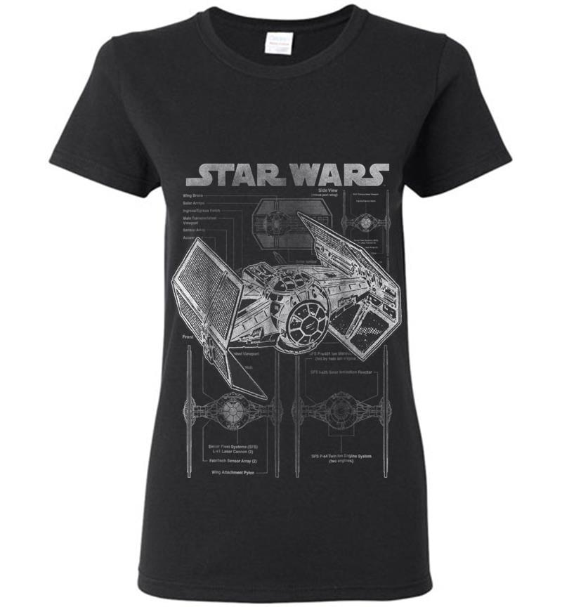 Star Wars Tie Fighter Blueprint Schematics C1 Womens T-Shirt