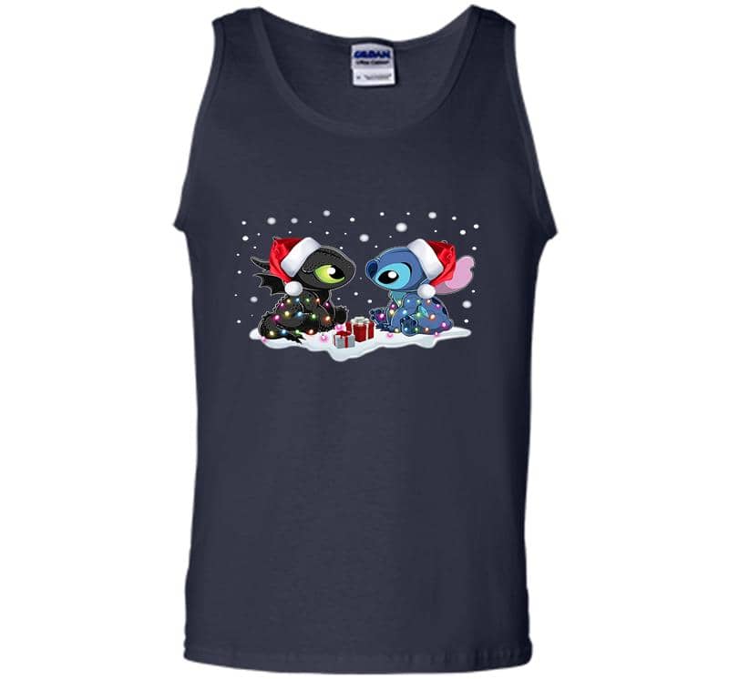 Inktee Store - Stitch And Dragon Santa Christmas Mens Tank Top Image
