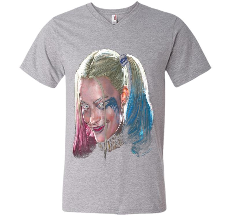 Inktee Store - Suicide Squad Harley Quinn Head V-Neck T-Shirt Image