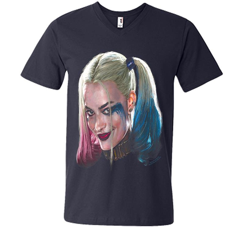 Inktee Store - Suicide Squad Harley Quinn Head V-Neck T-Shirt Image