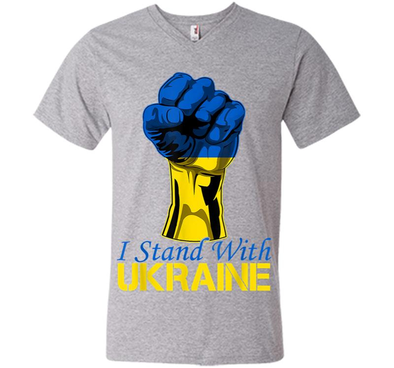 Inktee Store - Support Ukraine I Stand With Ukraine Raise Fist Ukraine V-Neck T-Shirt Image