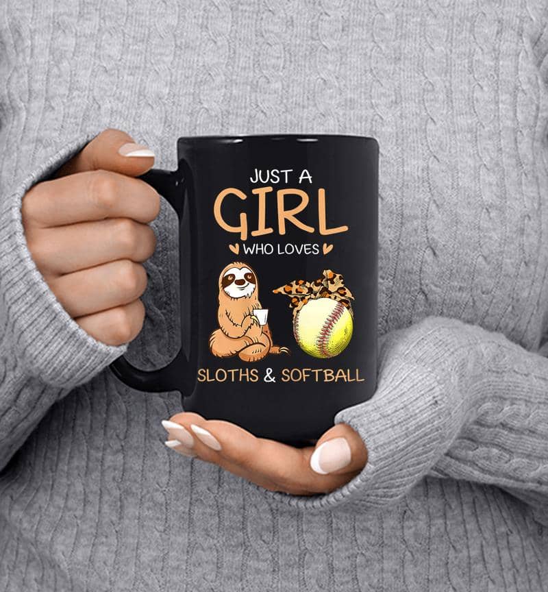 Womens Just A Girl Who Loves Sloths &Amp; Softball Sloth Lover Gift Mug