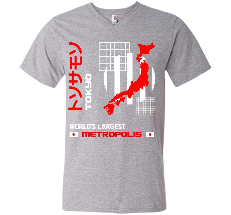 Inktee Store - Worlds Largest Metropolis V-Neck T-Shirt Image