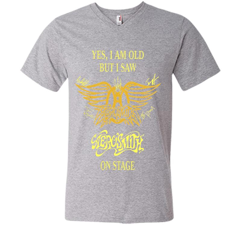 Inktee Store - Yes I Am Old But I Saw Aerosmith Rock N Roll Band On Stage V-Neck T-Shirt Image
