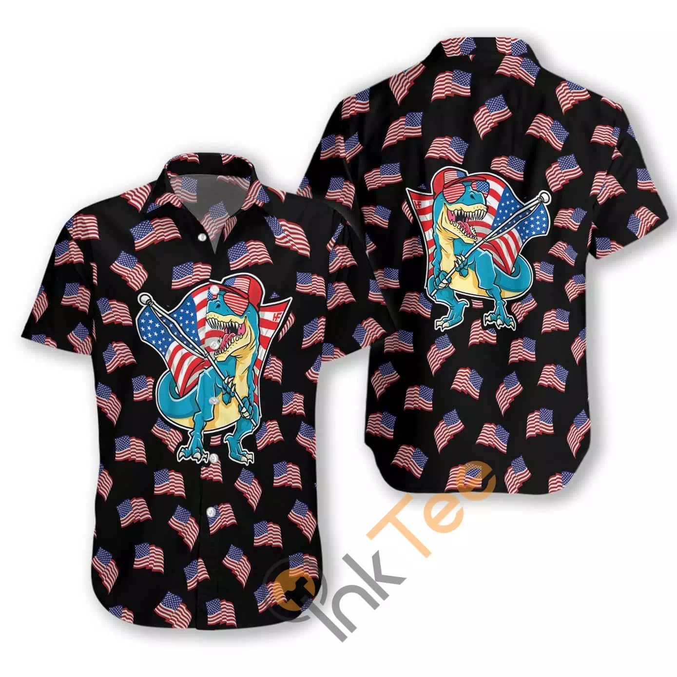 American Flag T-rex N557 Hawaiian shirts