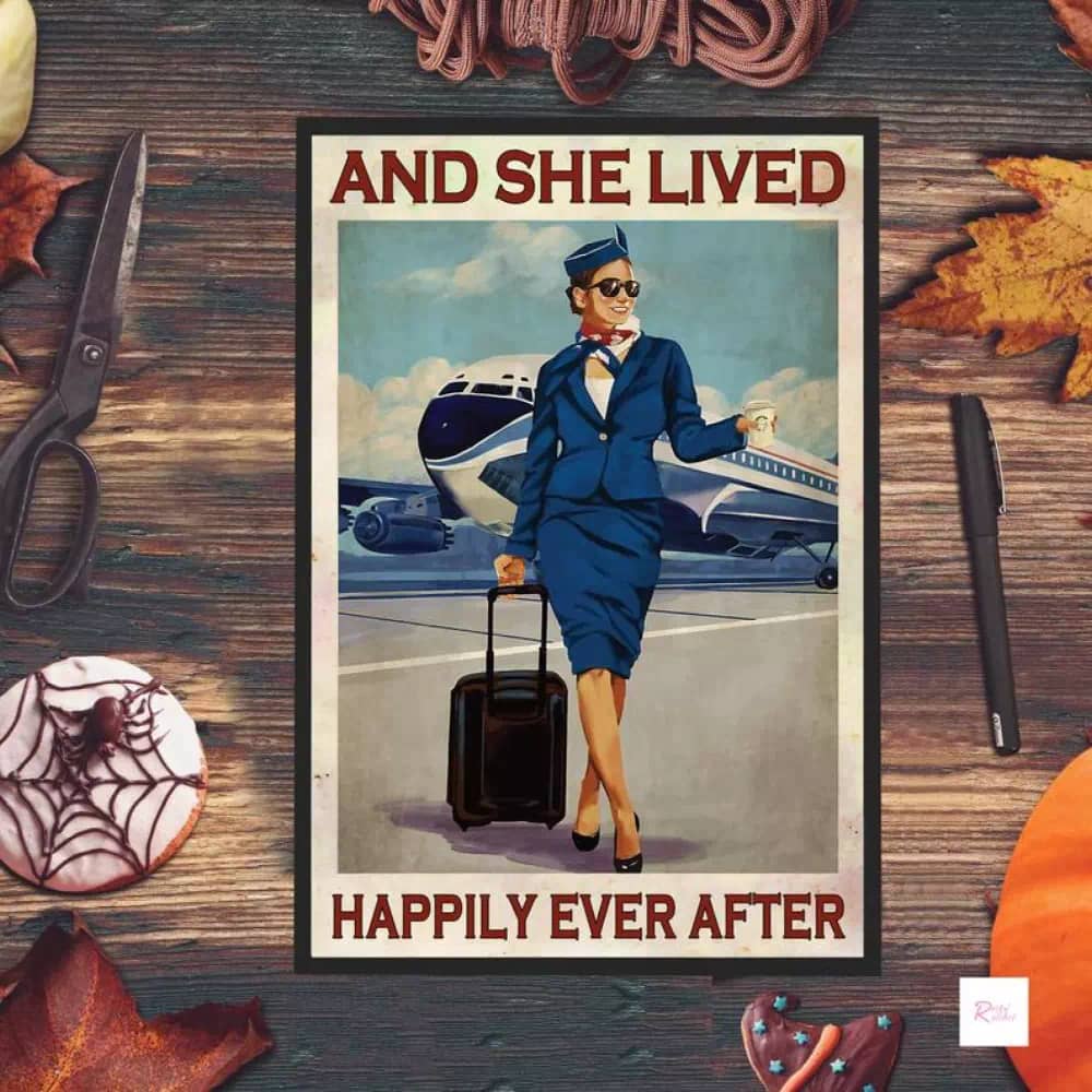And She Lived Happily Ever After Flight Attendant Airline Wall Decoration Poster