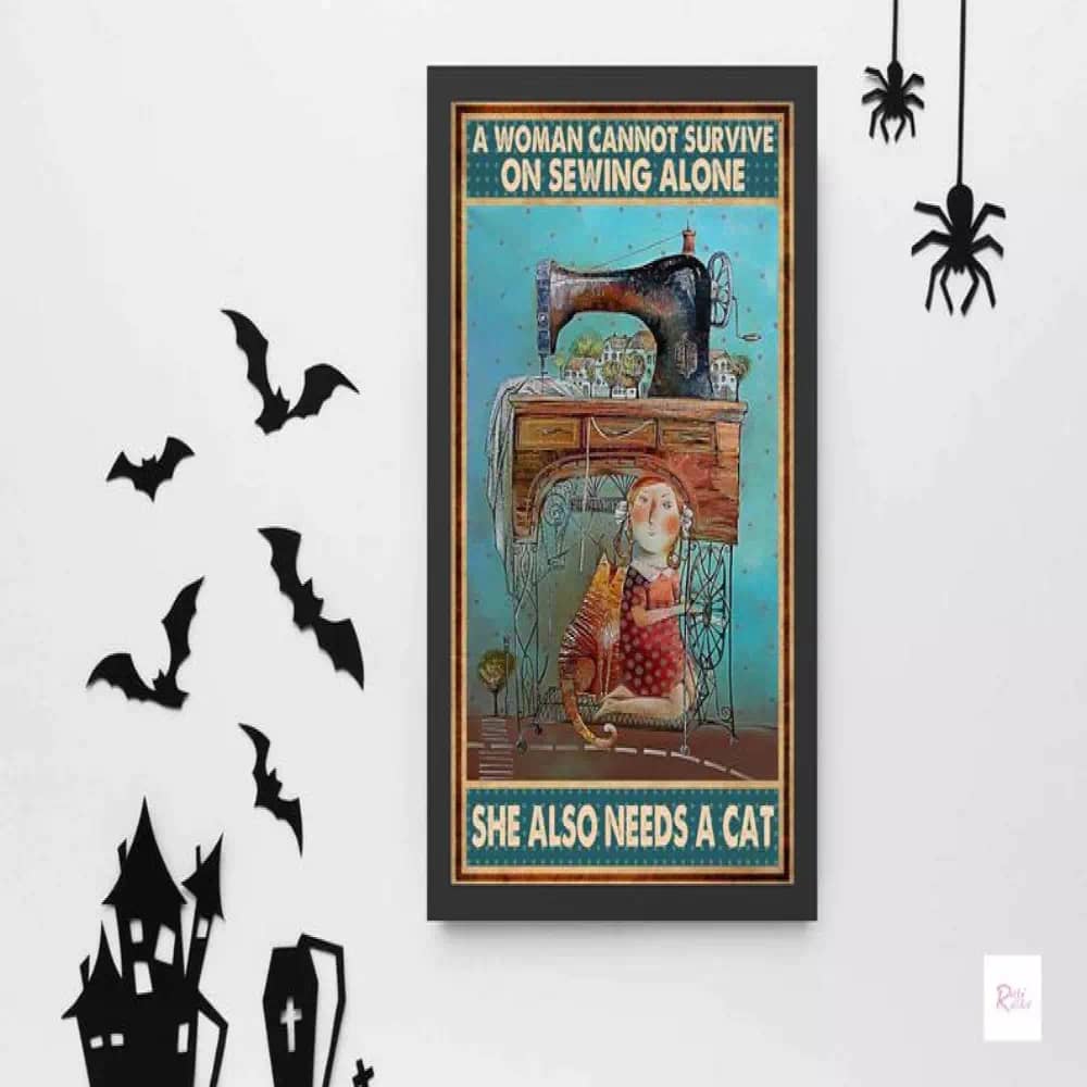 Black Cat - Sewing Mends The Sould Funny Lover Gift Kitty Print Wall N04 Poster