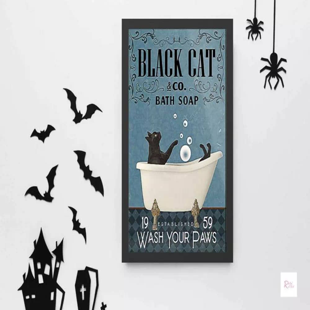 Black Cat Sink Co - Wash Your Paw Funny Kitty Bathroom Lovers Printable Wall Poster