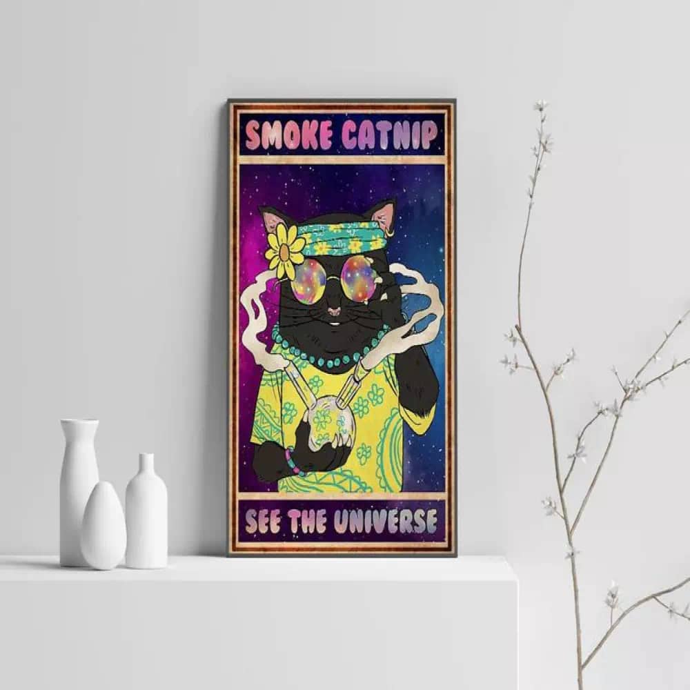Black Cat - Smoke Catnip See The Universe Canvas Print Funny Cool Poster