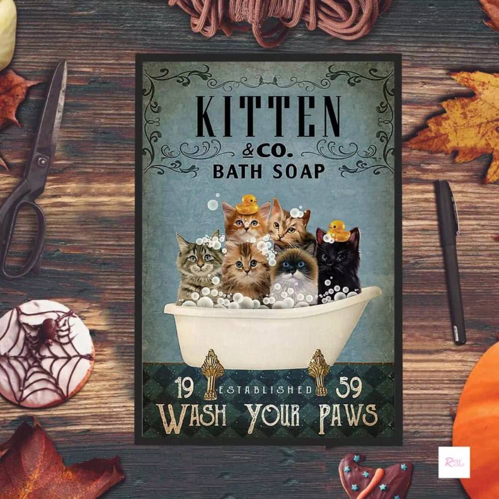 Black Cat - Wash Your Paw Funny Bathroom Lover Gift Kitty Print Wall N05 Poster