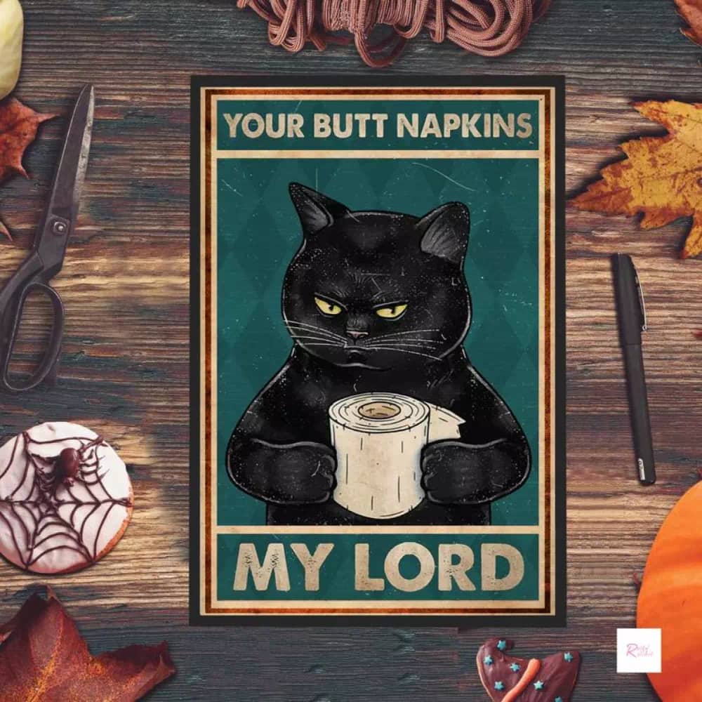 Black Cat - Your Butt Napkins My Lord Bathroom Canvas Art Lover Gift Kitty Print Wall Poster