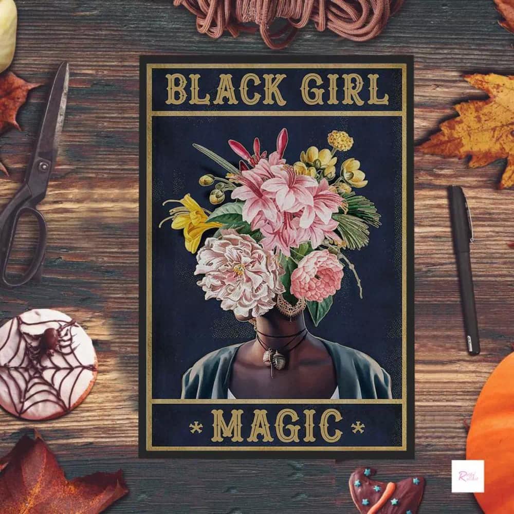 Black Girl Magic Power African American Art Flower Head Printable Wall Poster