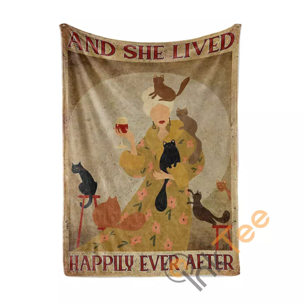Cat Lady She Lived Happily After N291 Fleece Blanket