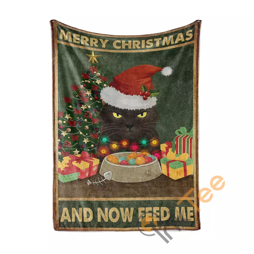 Cat Merry Christmas And Now Feed Me N287 Fleece Blanket