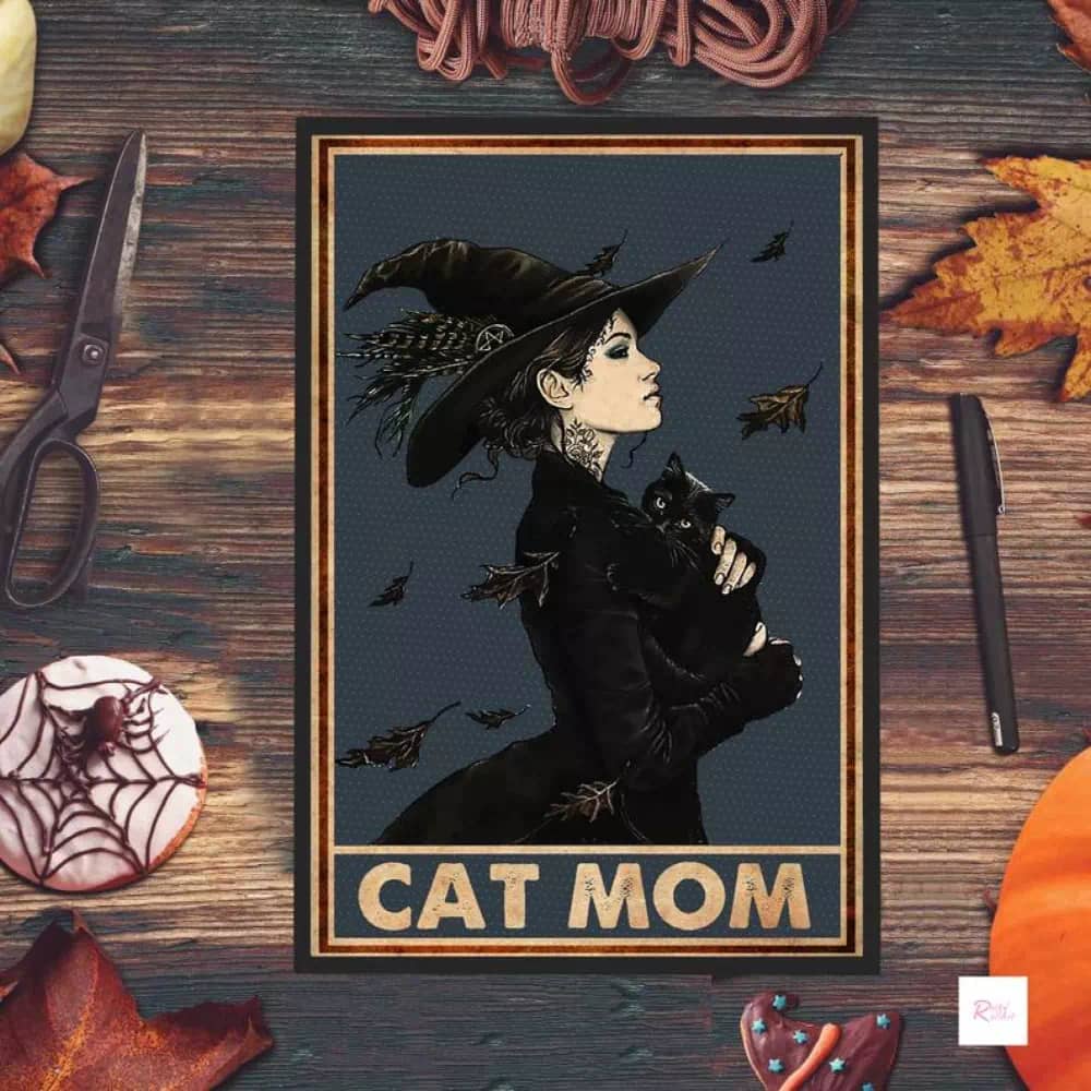 Cat Mom Black Print Wall Art Halloween Witch Wicked Decoration Poster