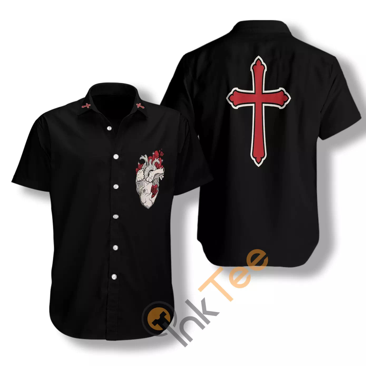 Cross With Styled Heart Goth N792 Hawaiian shirts