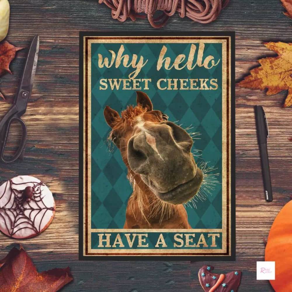 Funny Horse - Why Hello Sweet Cheeks Have A Seat Bathroom Wall Print Poster