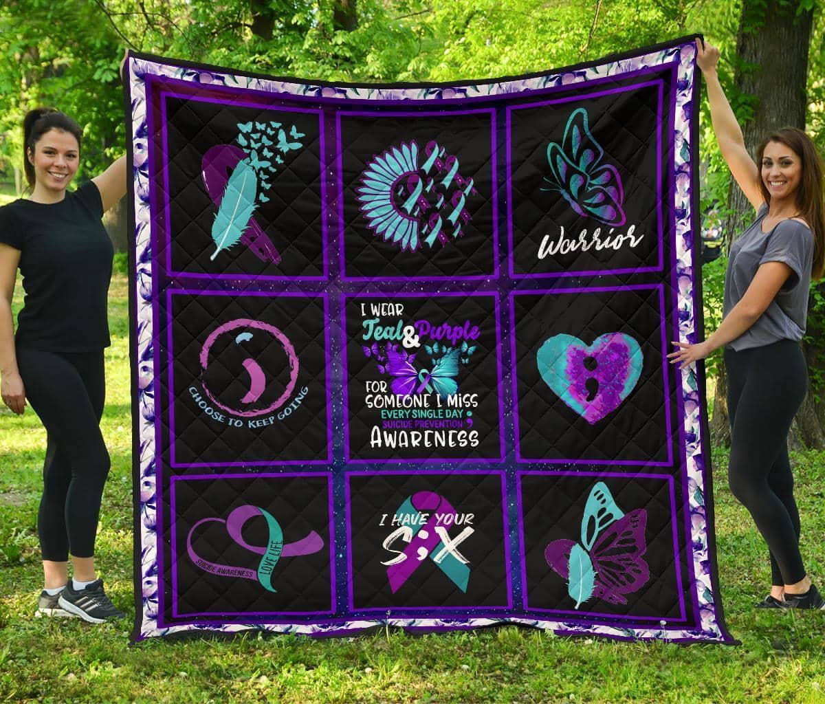I Wear Teal And Purple Suicide Prevent Awareness Quilt