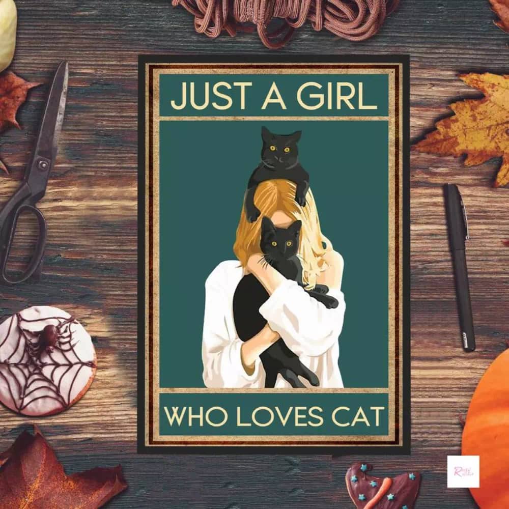 Just A Girl Who Loves Cat Mom Lover Gift Funny Kitty Print Bathroom Wall Poster