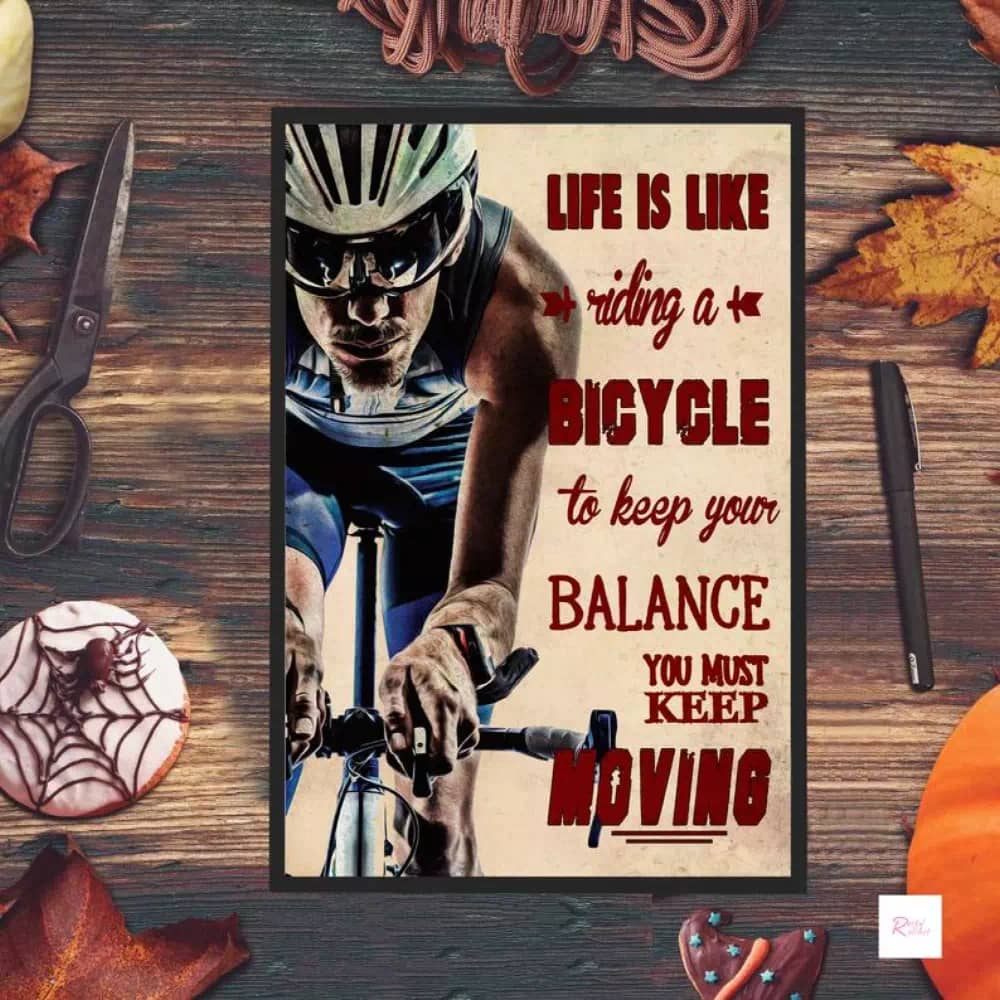 Life Is Like Riding A Bicycle Bike Print Rider Wall Art Vintage Printable Poster