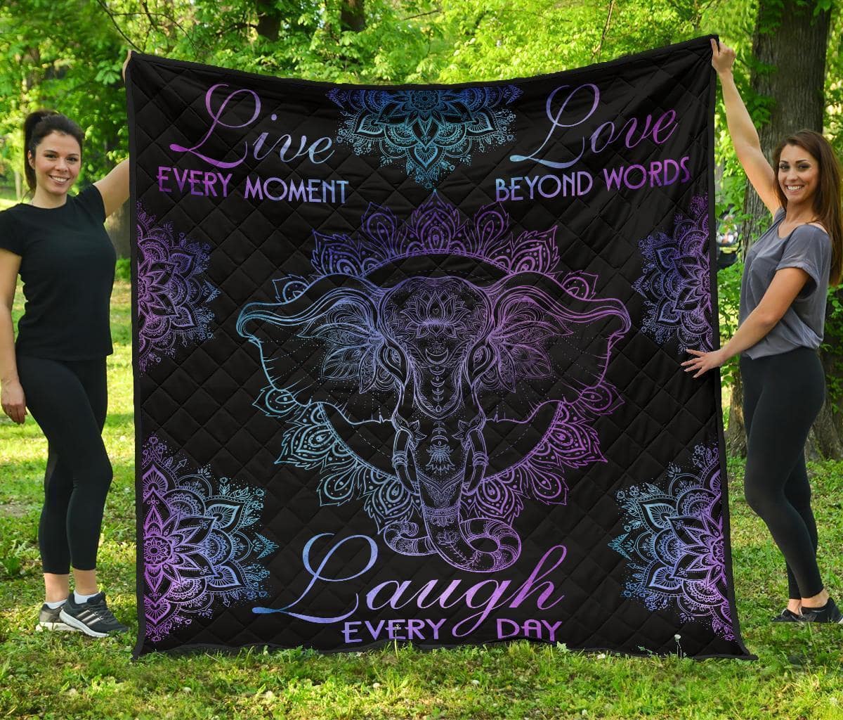 Live Love Laugh Elephant Gift For Yoga And Elephant Quilt