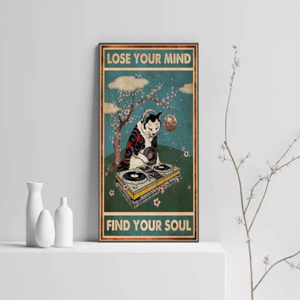 Lose Your Mind Find Soul Black Cat Print Music Kitty Biscuits Smoke Wall Decor Poster